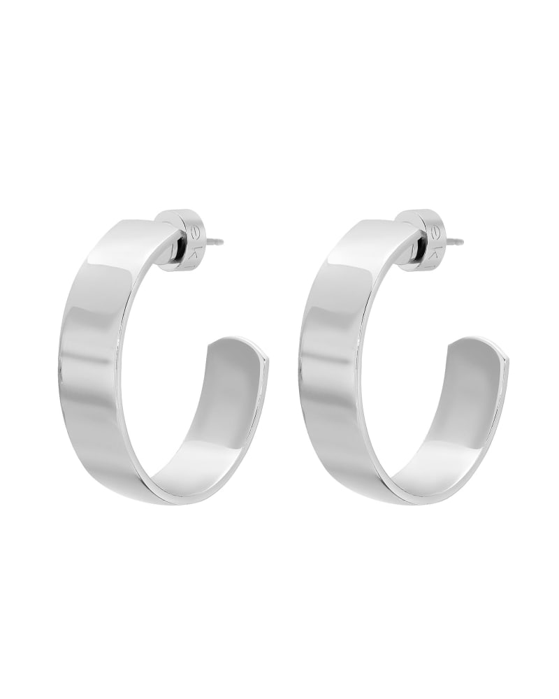 Front of a size one-size-fits-all 1" Skylar Hoops Silver in Silver by Eklexic. | dia_product_style_image_id:285552